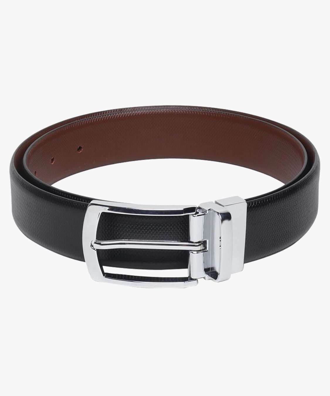Reversible leather belt black with buckle