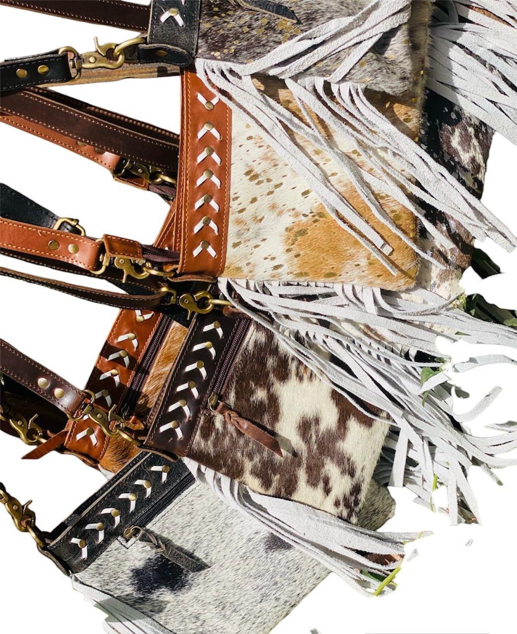 Hair on Leather bag white dark brown - Image 3