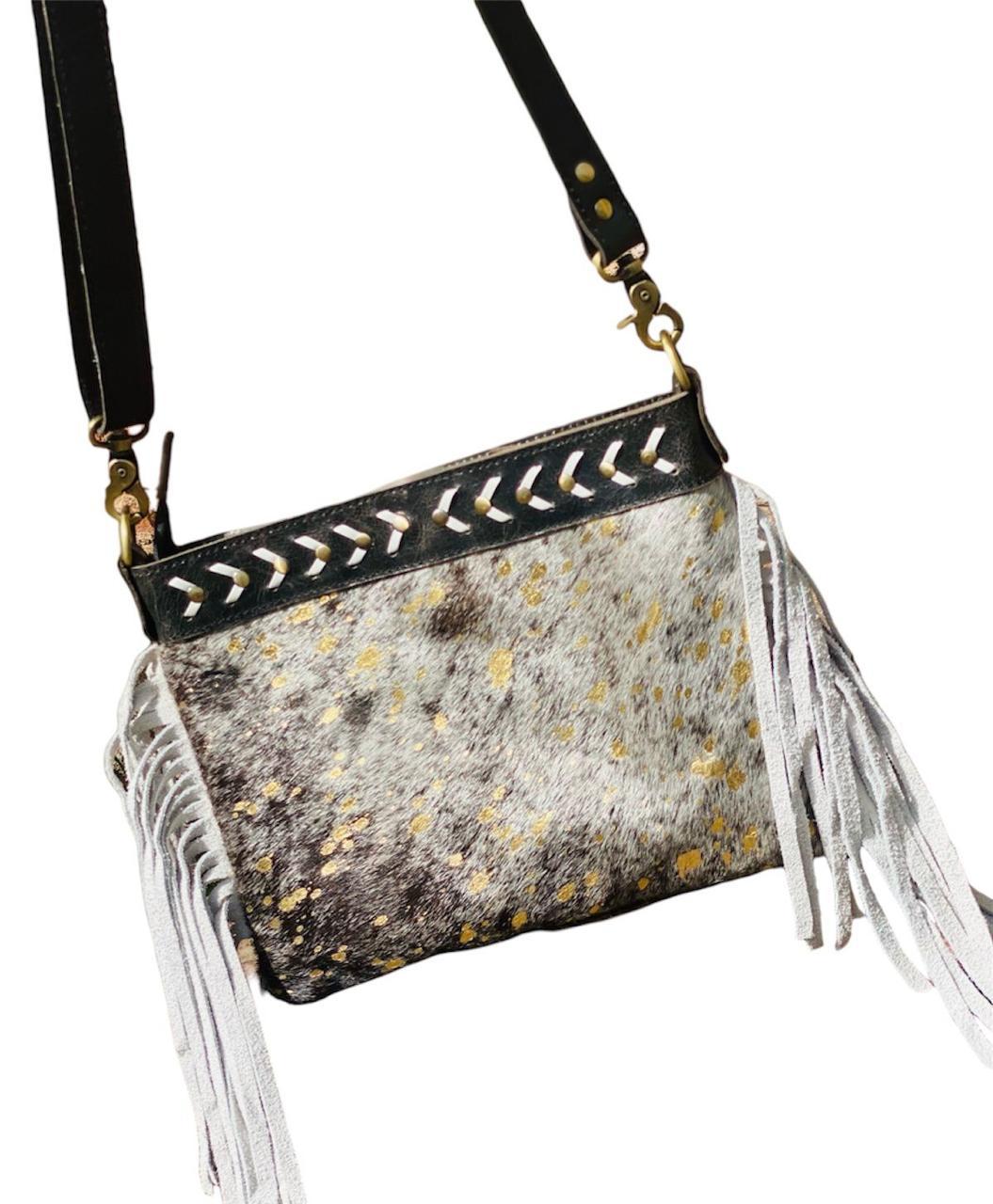 Hair on Leather bag white dark brown - Image 2